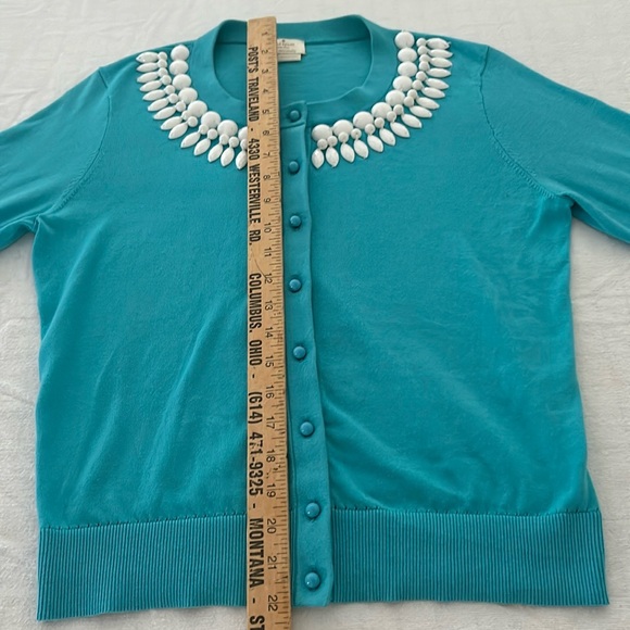 Kate Spade women’s medium button-down sweater teal beaded neckline 3/4 sleeves - Picture 4 of 11